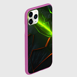 Чехол iPhone 11 Pro матовый Green neon abstract geometry, цвет: 3D-фиолетовый — фото 2
