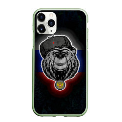 Чехол iPhone 11 Pro матовый Медведь с символикой РФ, цвет: 3D-салатовый