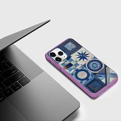 Чехол iPhone 11 Pro матовый Denim patchwork - ai art, цвет: 3D-фиолетовый — фото 2