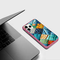 Чехол iPhone 11 Pro матовый Лоскутное одеяло - пэчворк, цвет: 3D-малиновый — фото 2