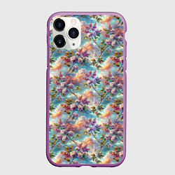 Чехол iPhone 11 Pro матовый Объемная сирень паттерн, цвет: 3D-фиолетовый