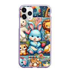 Чехол iPhone 11 Pro матовый Funny hare and his friends - patchwork, цвет: 3D-светло-сиреневый