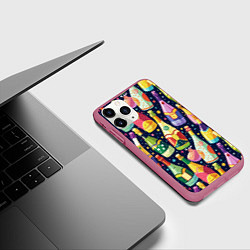 Чехол iPhone 11 Pro матовый Бутылки шампанского -вино водочный паттерн, цвет: 3D-малиновый — фото 2