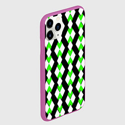 Чехол iPhone 11 Pro матовый Зелёные и белые ромбы на чёрном фоне, цвет: 3D-фиолетовый — фото 2