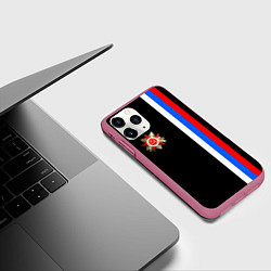 Чехол iPhone 11 Pro матовый Великая отечественная - триколор полосы, цвет: 3D-малиновый — фото 2