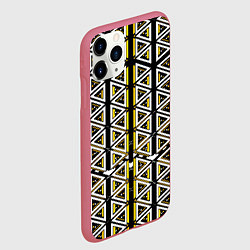 Чехол iPhone 11 Pro матовый Жёлто-белые треугольники на чёрном фоне, цвет: 3D-малиновый — фото 2