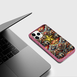Чехол iPhone 11 Pro матовый День победы золотая звезда СССР, цвет: 3D-малиновый — фото 2