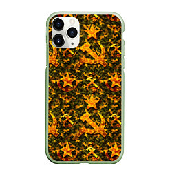 Чехол iPhone 11 Pro матовый Камуфляж в стиле СССР серп и молот, цвет: 3D-салатовый