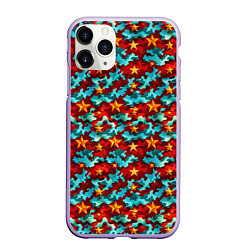 Чехол iPhone 11 Pro матовый Огненные звезды и синее небо СССР, цвет: 3D-светло-сиреневый