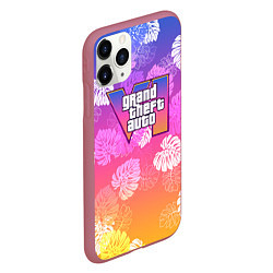 Чехол iPhone 11 Pro матовый Grand Theft Auto VI - пальмы, цвет: 3D-малиновый — фото 2