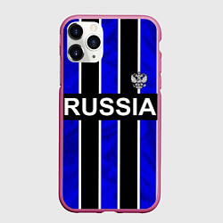 Чехол iPhone 11 Pro матовый Россия- черно-синяя униформа, цвет: 3D-малиновый