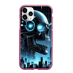 Чехол iPhone 11 Pro матовый Cyberpunk skull - metropolis neon glow, цвет: 3D-малиновый