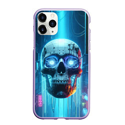 Чехол iPhone 11 Pro матовый Cyber skull - neon glow ai art, цвет: 3D-светло-сиреневый