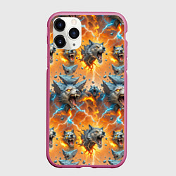 Чехол iPhone 11 Pro матовый Волки и камни, цвет: 3D-малиновый