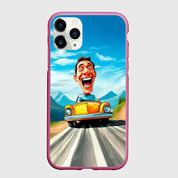 Чехол iPhone 11 Pro матовый Безумная поездка на автомобиле, цвет: 3D-малиновый