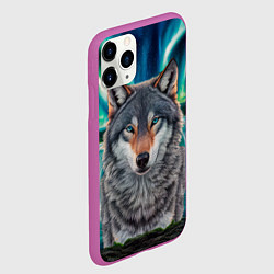 Чехол iPhone 11 Pro матовый Серый волк стоящий перед водопадом под северным си, цвет: 3D-фиолетовый — фото 2