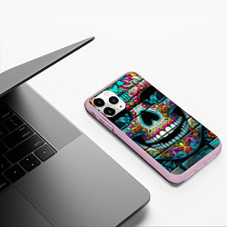 Чехол iPhone 11 Pro матовый Cool skull - graffiti ai art, цвет: 3D-розовый — фото 2