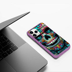 Чехол iPhone 11 Pro матовый Cool skull - graffiti ai art, цвет: 3D-фиолетовый — фото 2