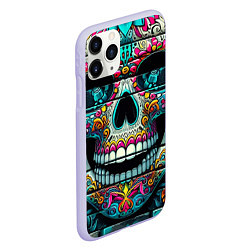 Чехол iPhone 11 Pro матовый Cool skull - graffiti ai art, цвет: 3D-светло-сиреневый — фото 2