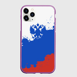 Чехол iPhone 11 Pro матовый Российский триколор и герб, цвет: 3D-фиолетовый