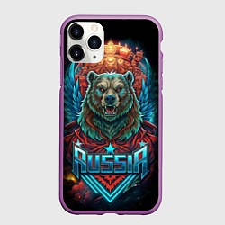 Чехол iPhone 11 Pro матовый Суровый русский медведь, цвет: 3D-фиолетовый