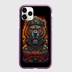Чехол iPhone 11 Pro матовый Русский медведь солдат, цвет: 3D-фиолетовый