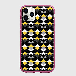 Чехол iPhone 11 Pro матовый Желто черный с белым геометрический узор, цвет: 3D-малиновый