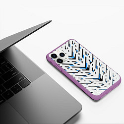 Чехол iPhone 11 Pro матовый Black and blue stripes on a white background, цвет: 3D-фиолетовый — фото 2