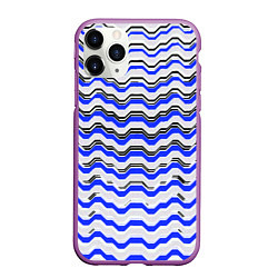 Чехол iPhone 11 Pro матовый Black and blue stripes on a white background, цвет: 3D-фиолетовый