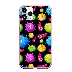 Чехол iPhone 11 Pro матовый Смешные бактерии паттерн, цвет: 3D-розовый