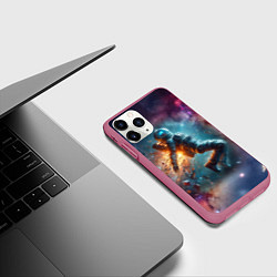 Чехол iPhone 11 Pro матовый Космонавт в открытом космосе - нейросеть, цвет: 3D-малиновый — фото 2