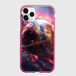Чехол iPhone 11 Pro матовый Объемный космос и планеты, цвет: 3D-малиновый