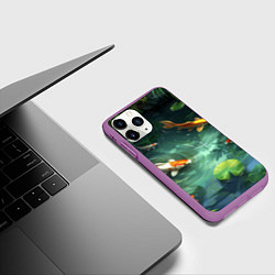 Чехол iPhone 11 Pro матовый Рыбки Кои плавают в пруду, цвет: 3D-фиолетовый — фото 2