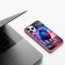 Чехол iPhone 11 Pro матовый Space lion - ai art fantasy, цвет: 3D-малиновый — фото 2