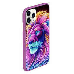 Чехол iPhone 11 Pro матовый Космический неоновый лев - нейросеть фантазия, цвет: 3D-фиолетовый — фото 2