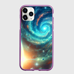 Чехол iPhone 11 Pro матовый Неоновая далёкая галактика - нейросеть, цвет: 3D-фиолетовый