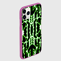 Чехол iPhone 11 Pro матовый Техно белые линии с зелёной обводкой на чёрном фон, цвет: 3D-фиолетовый — фото 2