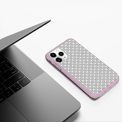 Чехол iPhone 11 Pro матовый Черный геометрический узор на белом фоне, цвет: 3D-розовый — фото 2