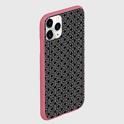Чехол iPhone 11 Pro матовый Белый геометрический узор на черном фоне, цвет: 3D-малиновый — фото 2