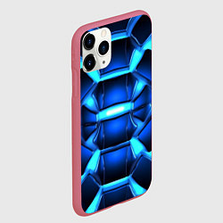 Чехол iPhone 11 Pro матовый Синие абстрактные неоновые плиты, цвет: 3D-малиновый — фото 2
