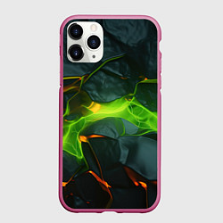 Чехол iPhone 11 Pro матовый Неоновая яркая геометрическая абстракция со светом, цвет: 3D-малиновый