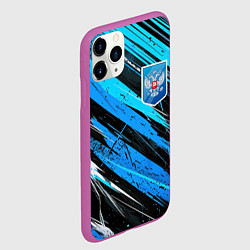 Чехол iPhone 11 Pro матовый Герб России на абстрактном синем фоне, цвет: 3D-фиолетовый — фото 2