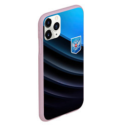 Чехол iPhone 11 Pro матовый Герб России и черно-синяя абстракция, цвет: 3D-розовый — фото 2