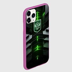 Чехол iPhone 11 Pro матовый Герб России и яркий зеленый неон, цвет: 3D-фиолетовый — фото 2