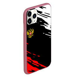 Чехол iPhone 11 Pro матовый Герб РФ краски текстура абстрактные, цвет: 3D-малиновый — фото 2