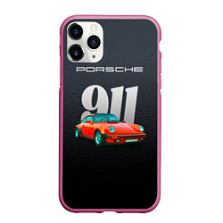 Чехол iPhone 11 Pro матовый Porsche 911 немецкий спортивный автомобиль, цвет: 3D-малиновый