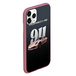 Чехол iPhone 11 Pro матовый Спортивный автомобиль Porsche 911, цвет: 3D-малиновый — фото 2