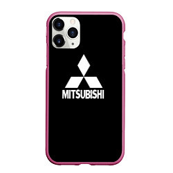 Чехол iPhone 11 Pro матовый Mitsubishi logo white, цвет: 3D-малиновый