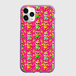 Чехол iPhone 11 Pro матовый Щенята и летний вайб паттерн, цвет: 3D-фиолетовый