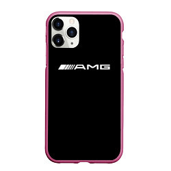 Чехол iPhone 11 Pro матовый Amg logo white, цвет: 3D-малиновый